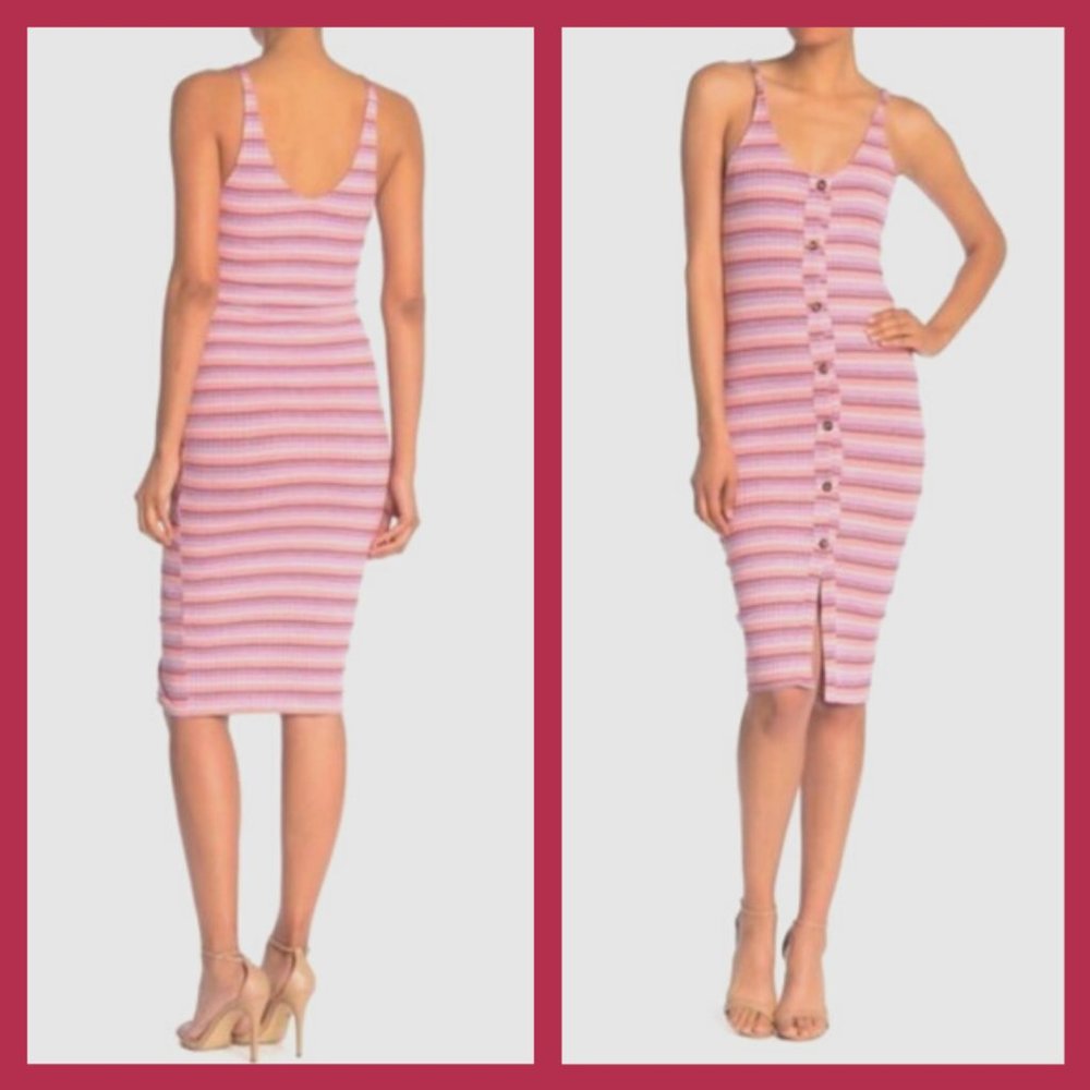 Vanity Room Ribbed Stripe Bodycon Midi Dress - Picture 2 of 6